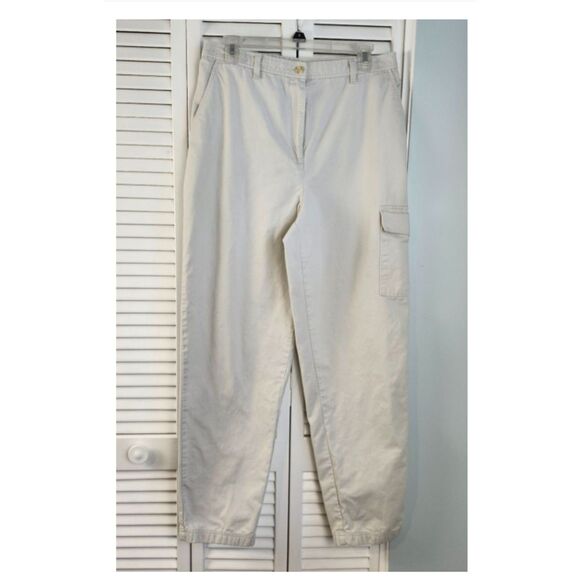 Ann Taylor LOFT Khaki Straight Leg Cargo Pants High Rise Chino Sz 12 100% Cotton - Picture 1 of 11